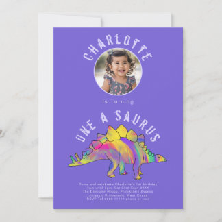 Dinosaurier 1. Geburtstag Party Lila Einladung