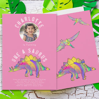 Dinosaurier 1. Geburtstag Party Pink Einladung