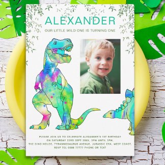Dinosaurier 1. Geburtstags-Party-Foto Einladung