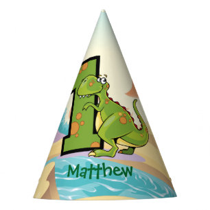 Dinosaurier-1. Geburtstags-Party-Gewohnheit Partyhütchen