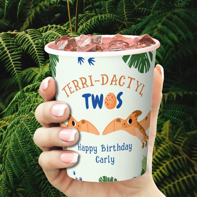 Dinosaurier 2. Geburtstag Funny Green Pterodactyl Pappbecher (Dinosaur 2nd Birthday Funny Green Pterodactyl Paper Cups
)