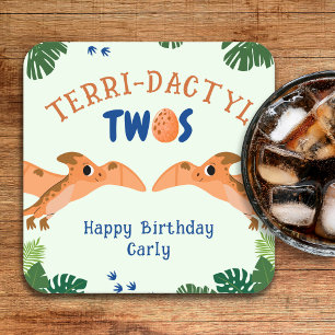 Dinosaurier 2. Geburtstag Funny Green Pterodactyl Rechteckiger Pappuntersetzer