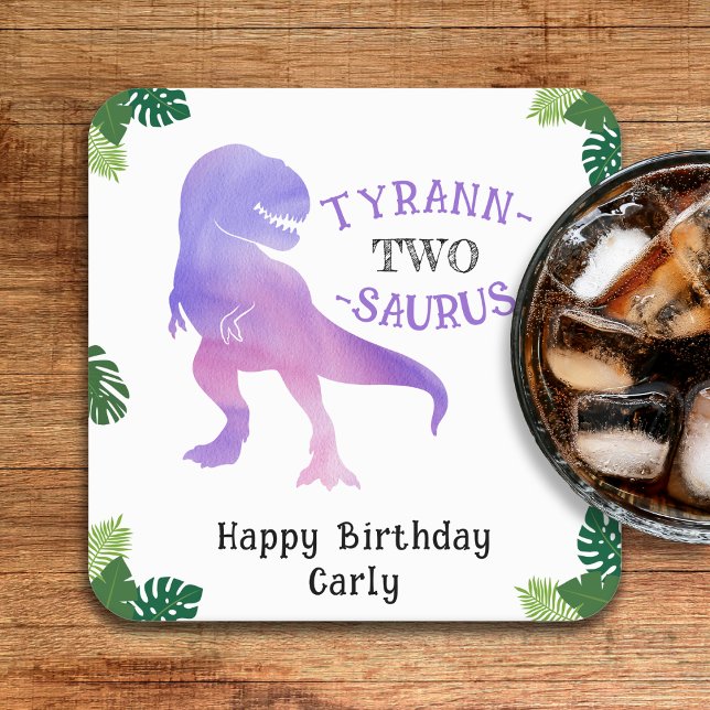Dinosaurier 2. Geburtstag Lila Tyrannosaurus Rex Rechteckiger Pappuntersetzer (Dinosaur 2nd Birthday Purple Tyrannosaurus Rex Square Paper Coaster
)