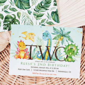 Dinosaurier 2. Geburtstagseinladung Einladung