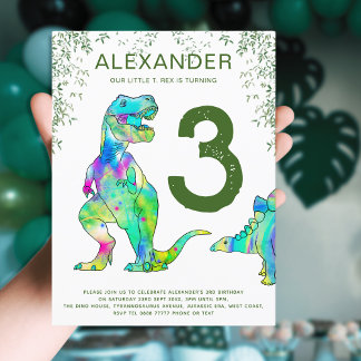 Dinosaurier 3. Geburtstag Party Budget Einladungspostkarte
