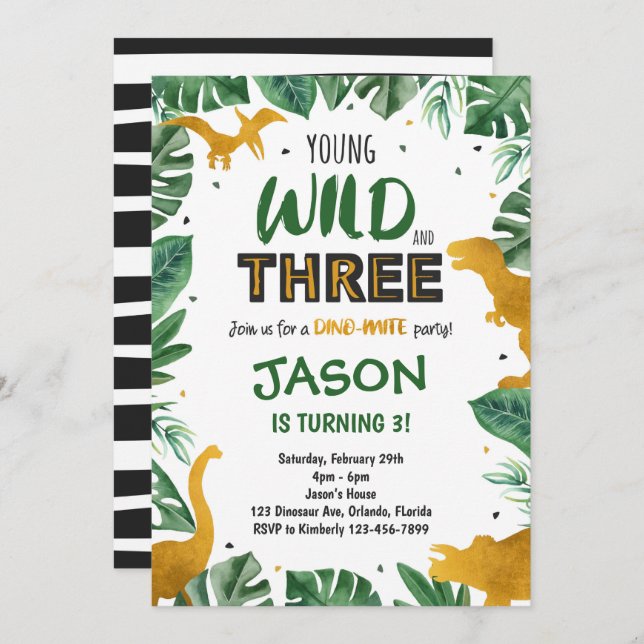 Dinosaurier 3. Geburtstagseinladung, Dinosaurier l Einladung (Vorne/Hinten)