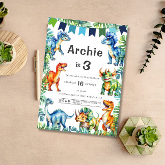 Dinosaurier 3. Geburtstagseinladung Einladung