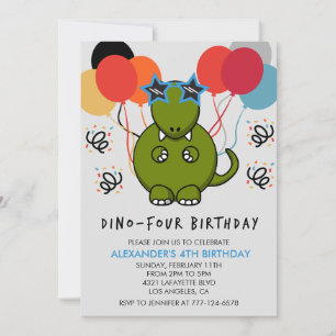 Dinosaurier 4. Geburtstag Lustige Kinderballons T  Einladung
