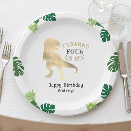 Dinosaurier 4. Geburtstag Party Gold Tyrannosaurus Pappteller