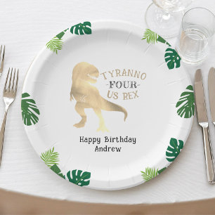 Dinosaurier 4. Geburtstag Party Gold Tyrannosaurus Pappteller