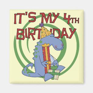 Dinosaurier 4. Geburtstag T - Shirt und Geschenke Magnet