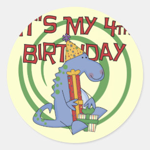 Dinosaurier 4. Geburtstag T - Shirt und Geschenke Runder Aufkleber