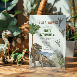 Dinosaurier 4. Geburtstagsfeier Party Einladung