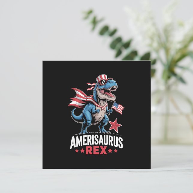 Dinosaurier 4. Juli Amerisaurus T Rex Funny Einladung (Stehend Vorderseite)