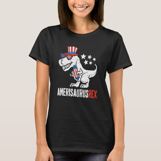Dinosaurier 4. Juli Kinder Jungen Männer Amerisaur T-Shirt (Vorderseite)