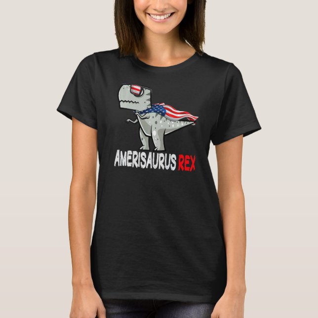 Dinosaurier 4. Juli Kinder Rex American Amerisauru T-Shirt (Vorderseite)