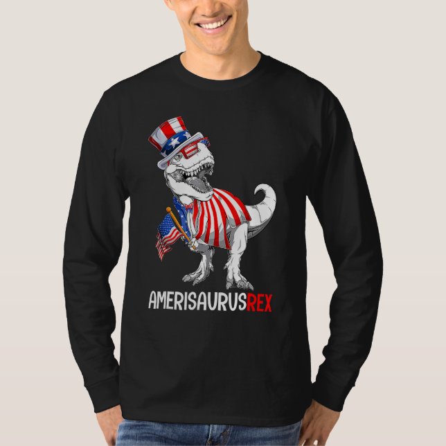 Dinosaurier 4. Juli Rex Amerisaurus Patriotic Boy T-Shirt (Vorderseite)