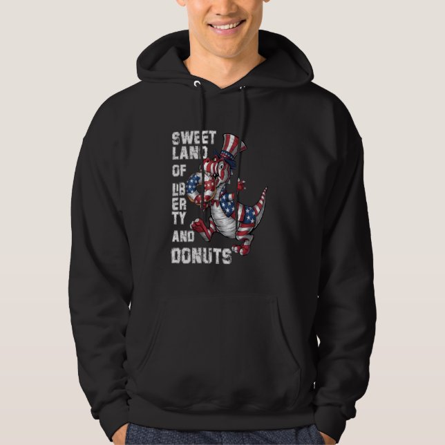 Dinosaurier 4. Juli T Rex essen donuts Funny Ind Hoodie (Vorderseite)