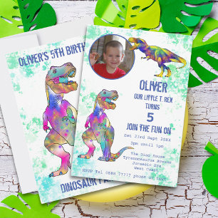Dinosaurier 5. Geburtstag T Rex Boys Foto farbig Einladung