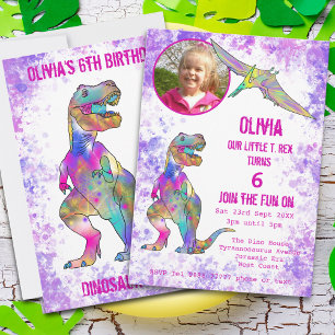 Dinosaurier 5. Geburtstag T Rex Girl Foto Lila Pin Einladung
