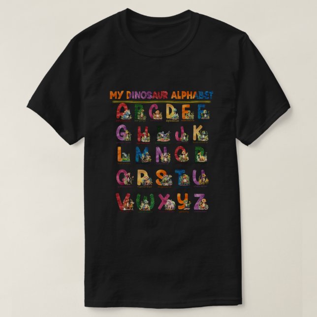 Dinosaurier Alphabet A-Z ABC Dino T-Shirt (Design vorne)