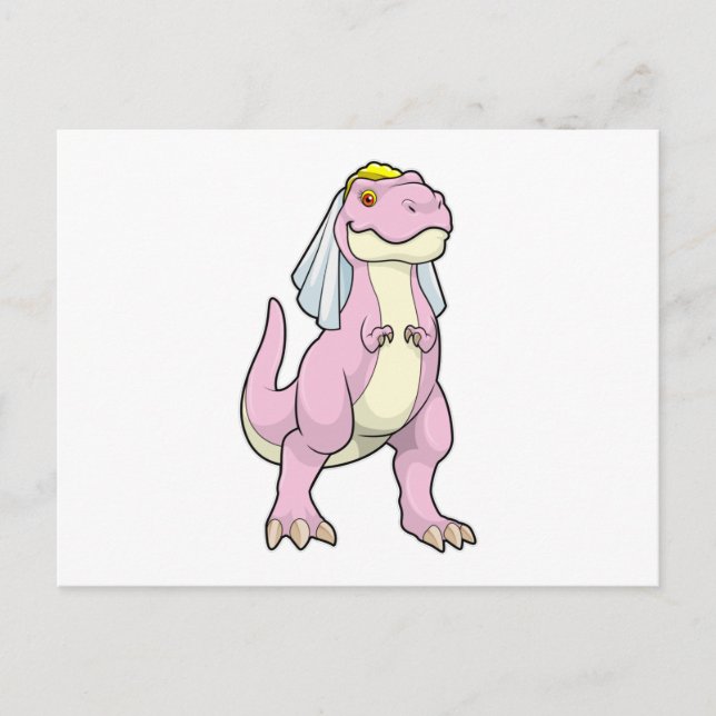 Dinosaurier als Braut bei Hochzeit mit Veil Postkarte (Vorderseite)