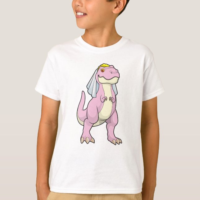 Dinosaurier als Braut bei Hochzeit mit Veil T-Shirt (Vorderseite)