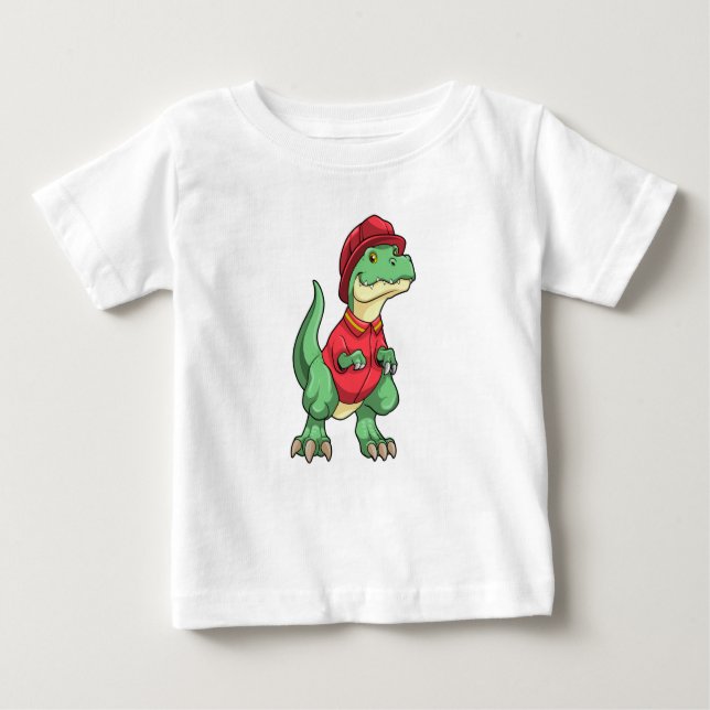 Dinosaurier als Feuerwehrmann mit Feuerhelm Baby T-shirt (Vorderseite)