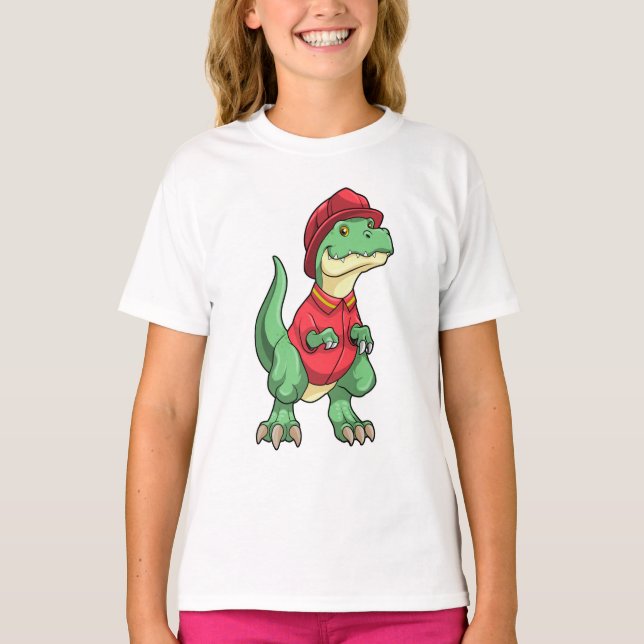 Dinosaurier als Feuerwehrmann mit Feuerhelm T-Shirt (Vorderseite)