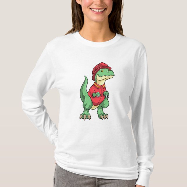 Dinosaurier als Feuerwehrmann mit Feuerhelm T-Shirt (Vorderseite)