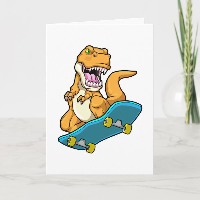 Dinosaurier als Skater mit Skateboard Karte (Vorderseite)