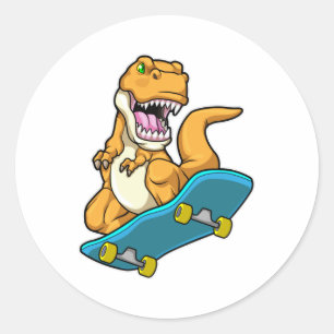 Dinosaurier als Skater mit Skateboard Runder Aufkleber