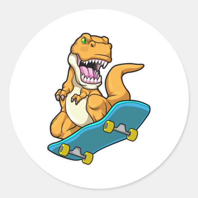 Dinosaurier als Skater mit Skateboard Runder Aufkleber (Vorderseite)