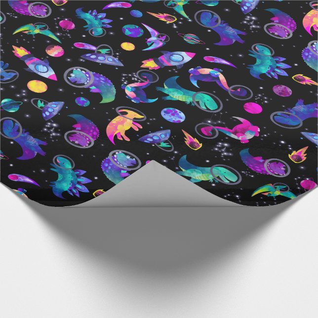 Dinosaurier Astronauten Wasserfarben Weltraum Dino Geschenkpapier (Ecke)