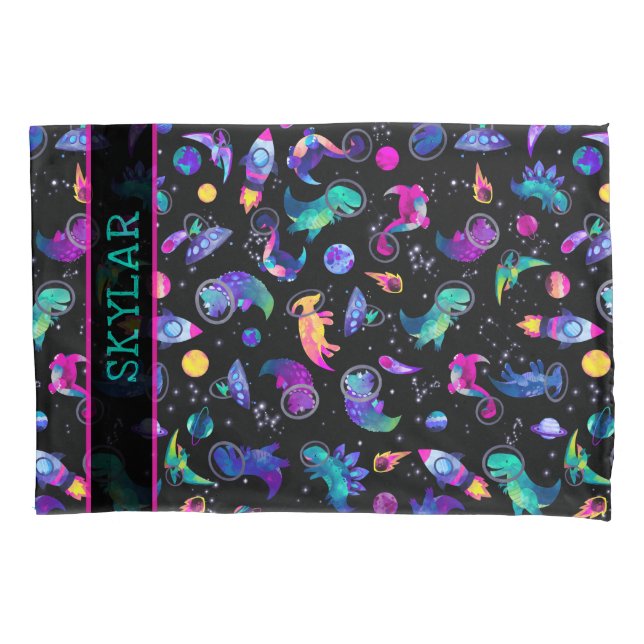 Dinosaurier Astronauten Wasserfarbraum Personalisi Kissenbezug (Vorderseite)