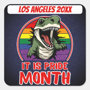 Dinosaurier auf den Farben der Regenbogenflagge im Quadratischer Aufkleber