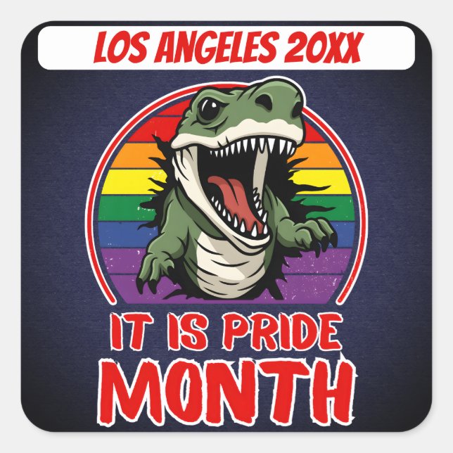 Dinosaurier auf den Farben der Regenbogenflagge im Quadratischer Aufkleber (Vorderseite)