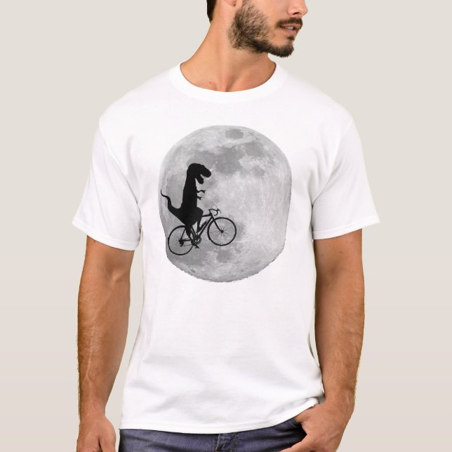 Dinosaurier auf einem Fahrrad im Himmel mit Mond-T T-Shirt (Vorderseite)