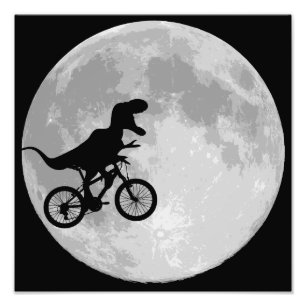 Dinosaurier auf einem Rad mit dem Mond Fotodruck