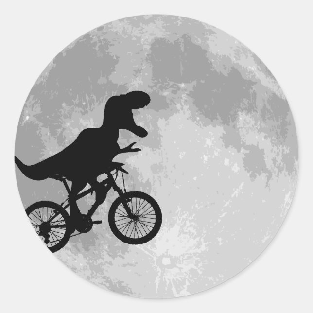 Dinosaurier auf einem Rad mit dem Mond Runder Aufkleber (Vorderseite)