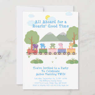 Dinosaurier auf einem Zug bis zum Geburtstag Einladung