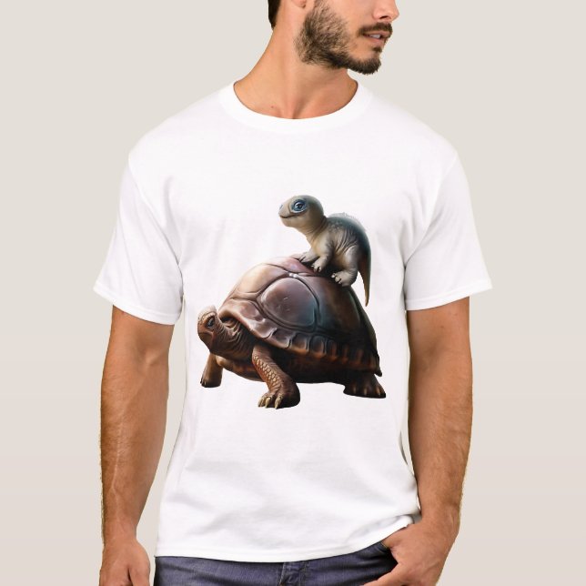 Dinosaurier auf Schildkröte T-Shirt (Vorderseite)