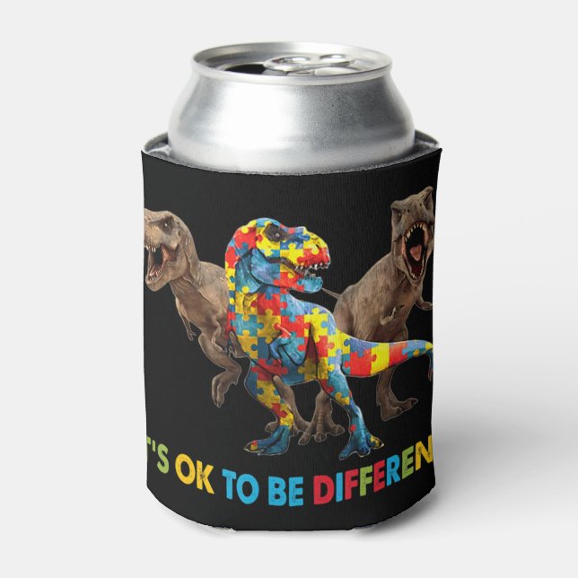 Dinosaurier Autism Awareness Design verfügt über e Dosenkühler (Kanne Vorderseite)