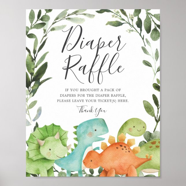 Dinosaurier Baby Duwer Diaper Raffle-Zeichen Poster (Vorne)