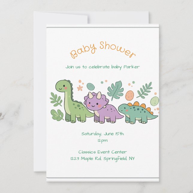 Dinosaurier-Baby-Party-Einladung für Junge oder Mä Einladung (Vorderseite)