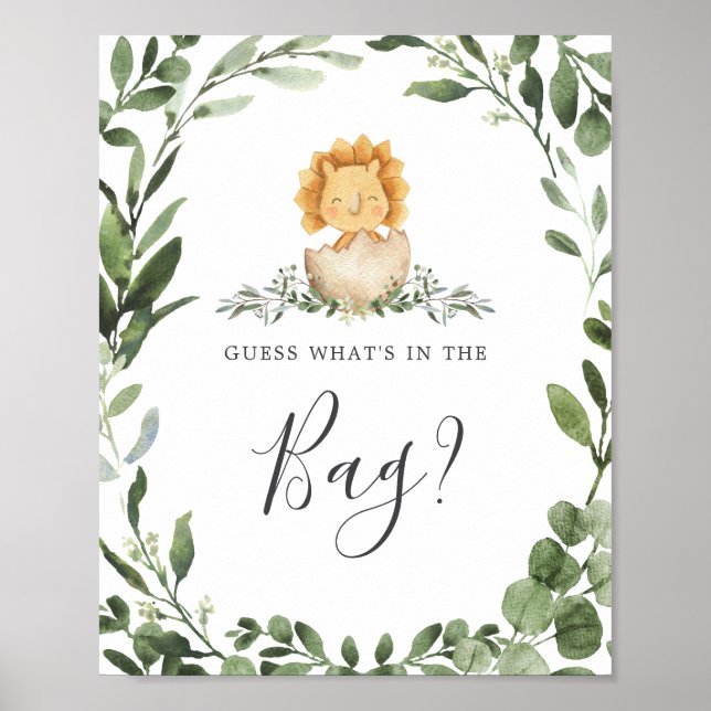 Dinosaurier Baby Shower Guess Was ist im Bag Game? Poster (Vorne)
