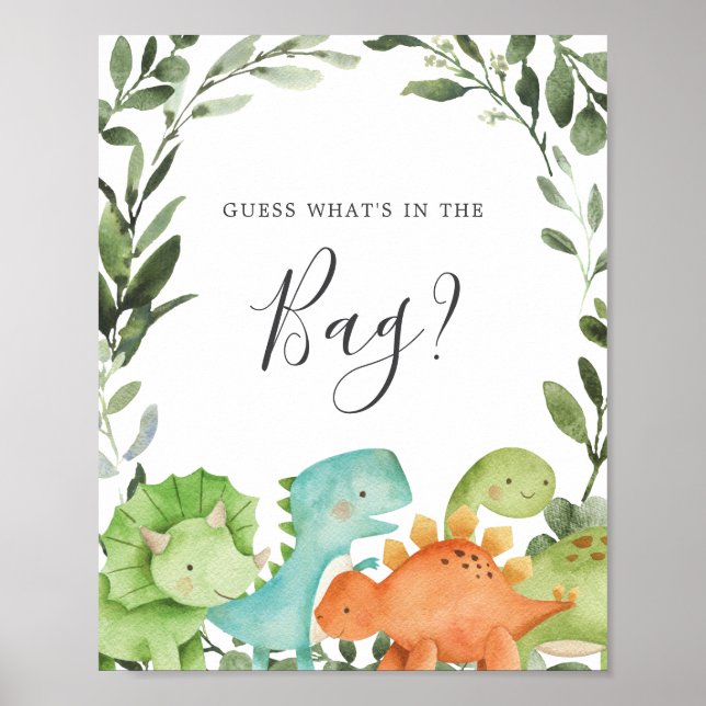 Dinosaurier Baby Shower Guess Was ist im Bag Game? Poster (Vorne)