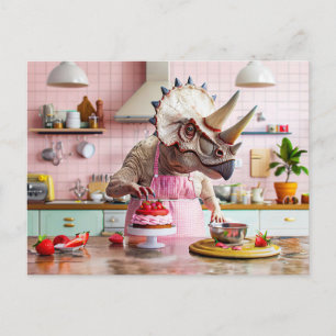 Dinosaurier Backkuchen in Retro Küche Feiertagspostkarte