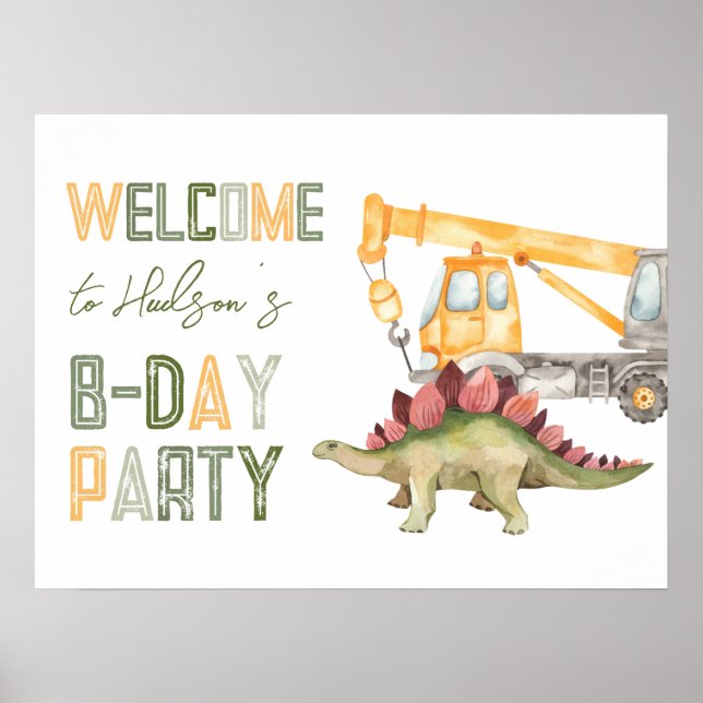 Dinosaurier Bau Party Begrüßungszeichen Poster (Vorne)