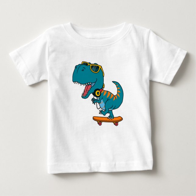 Dinosaurier beim Skateboard Baby T-shirt (Vorderseite)